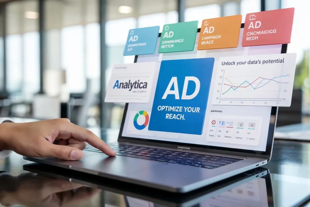 Digital advertising campaign dashboard on a laptop screen